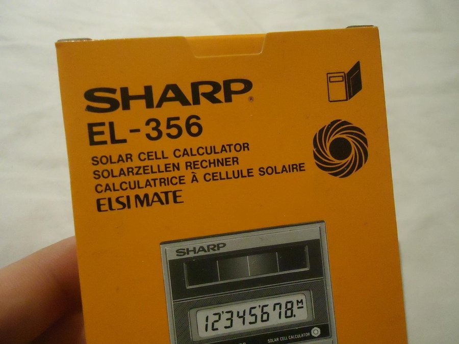 Miniräknare Sharp Elsi Mate EL-356 med etui solar cell calculator Ny Inplastad