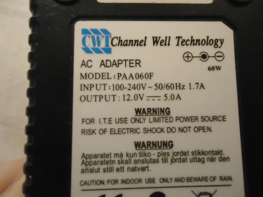 CWT Channel AC Adapter model PAA060F input 100-240V output 12V