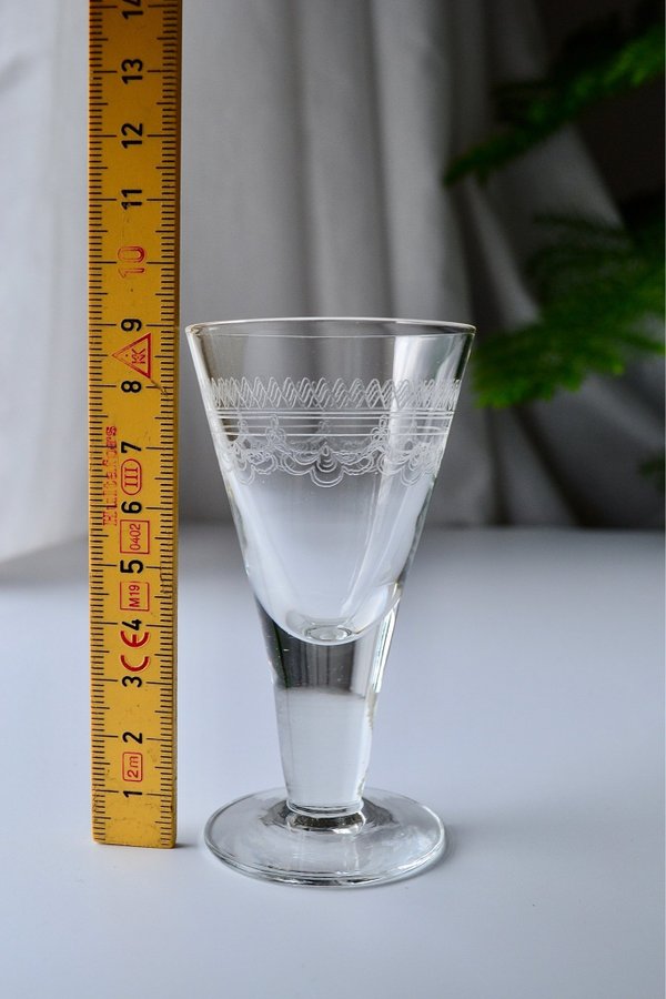 ANTIK ÅFORS 30-tal - 5 st SNAPSGLAS/ LIKÖRGLAS med PANTOGRAFERAD dekor