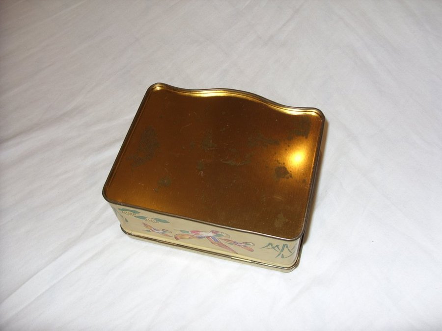 Teburk Fåglar Vintage 12 MB container Made in GT Britain Engelsk Tea Tin Birds