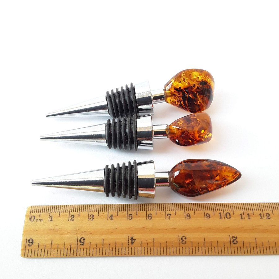 Gemstone cork All bottle stopper with Baltic amber stone Metal decorative cork