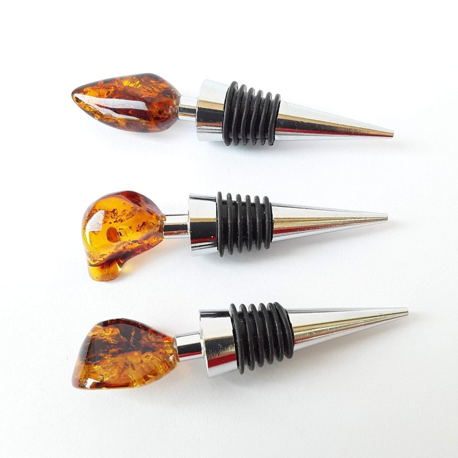 Gemstone cork All bottle stopper with Baltic amber stone Metal decorative cork