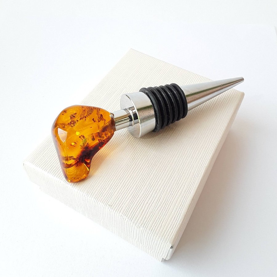 Gemstone cork All bottle stopper with Baltic amber stone Metal decorative cork