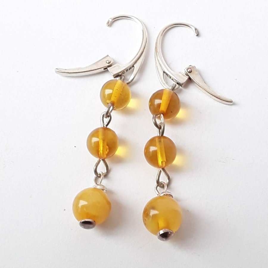 Baltic amber gem and 925 sterling silver long dangle stud earrings jewelry
