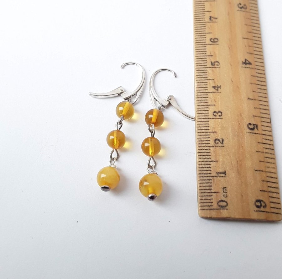 Baltic amber gem and 925 sterling silver long dangle stud earrings jewelry