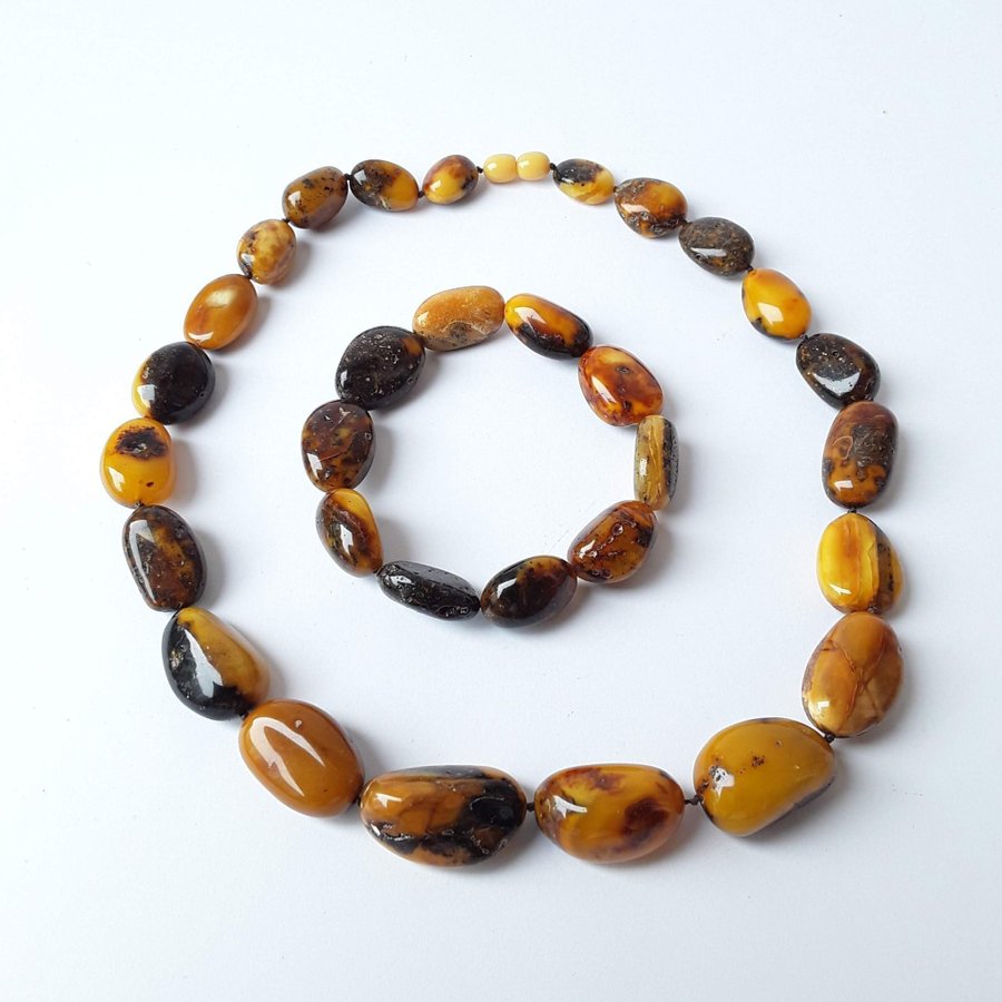 Baltic amber necklace and bracelet set Brown oval gemstone jewelry set for women