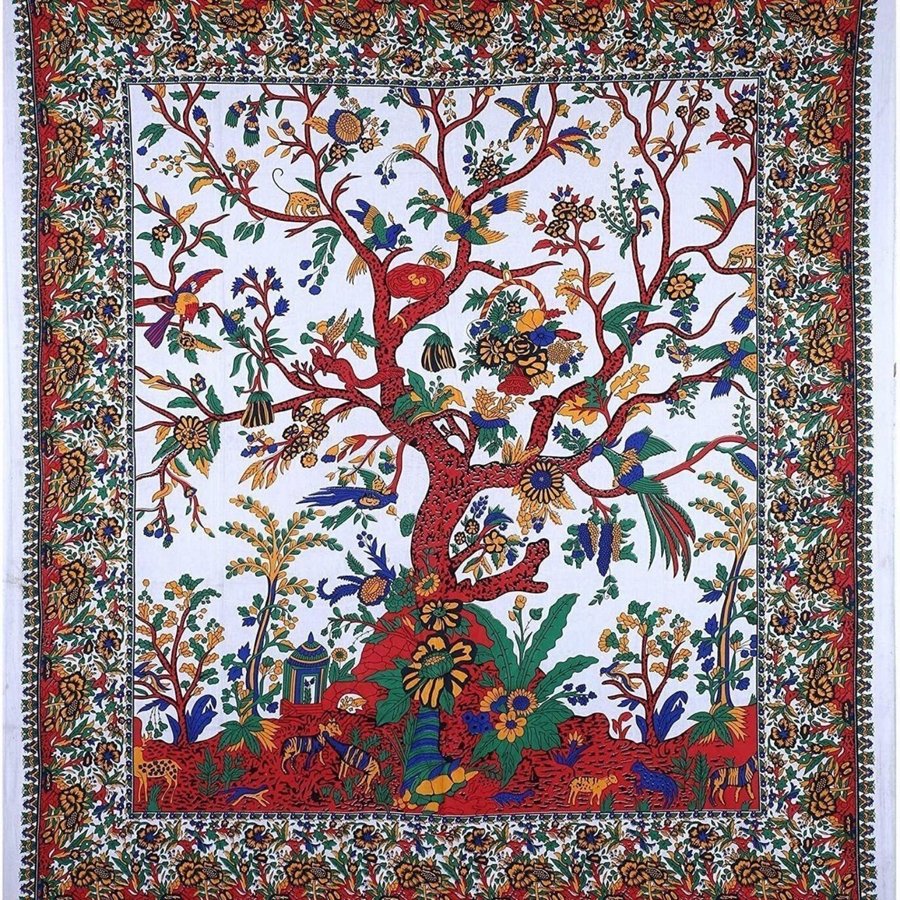 White Multicolored Tree of Life Tapestry Poster Wall Hanging Room Carpet