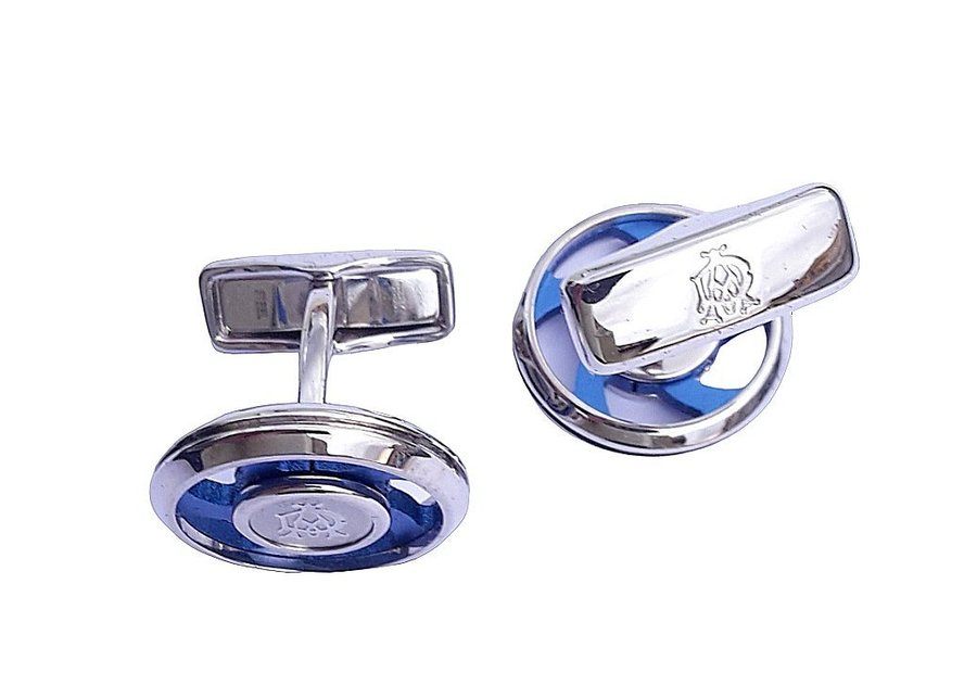 Alfred Dunhill Silver Round Spinning Cufflinks Authentic Mens Accessory + Case
