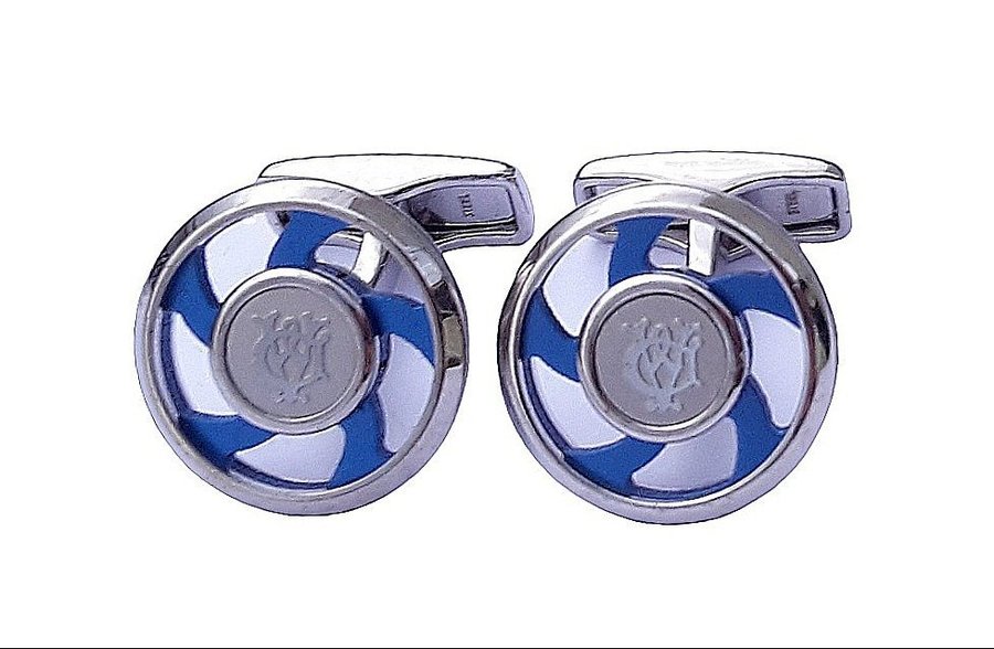 Alfred Dunhill Silver Round Spinning Cufflinks Authentic Mens Accessory + Case