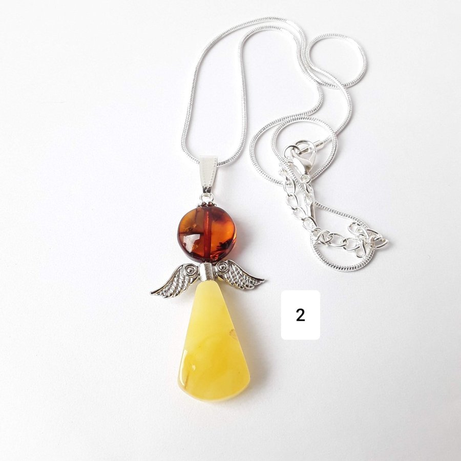 Baltic amber Angel pendant on a silver color chain Unisex Guardian angel jewelry