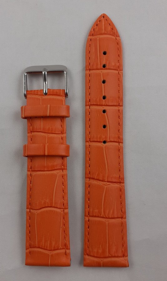 NYTT Läderarmband Krokodilmönster 20 mm Orange Kromspänne Armband Äkta Läder