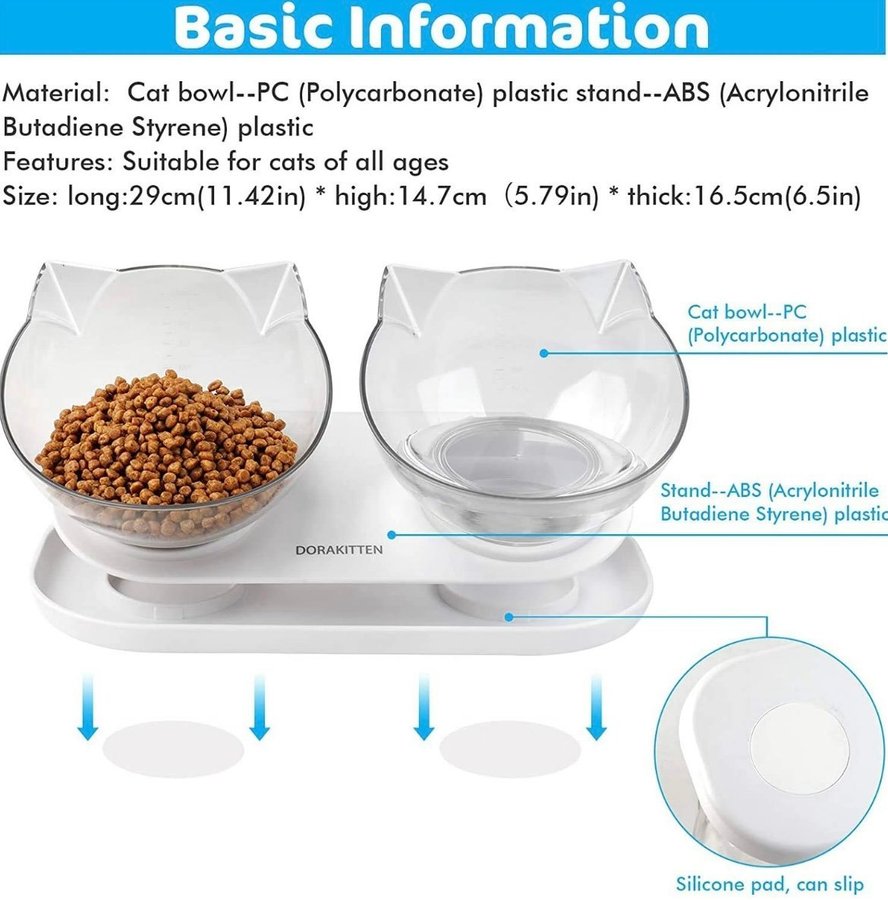 Kattmatskål med stativ Kattmatskål - 15° kattskål Upphöjd Personlig husdjursskål