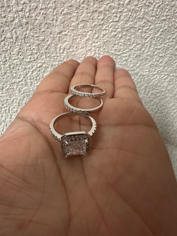 3 st set helt nya ringar 925 Sterling Silver pläterade (Stämplade) str 18mm