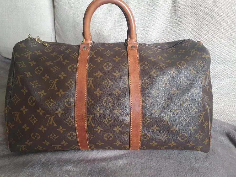 LOUIS VUITTON KEEPALL 45 TRAVEL BAG VÄSKA RESVÄSKA MONOGRAM CANVAS VINTAGE LÄDER