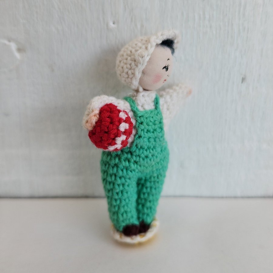 Vintage Miniature Japanese Amigurumi Crochet Girl with Ball Doll