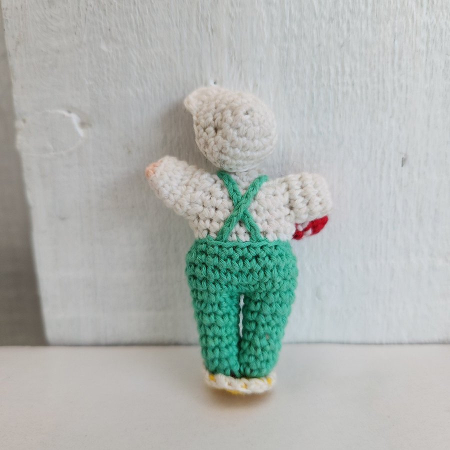 Vintage Miniature Japanese Amigurumi Crochet Girl with Ball Doll