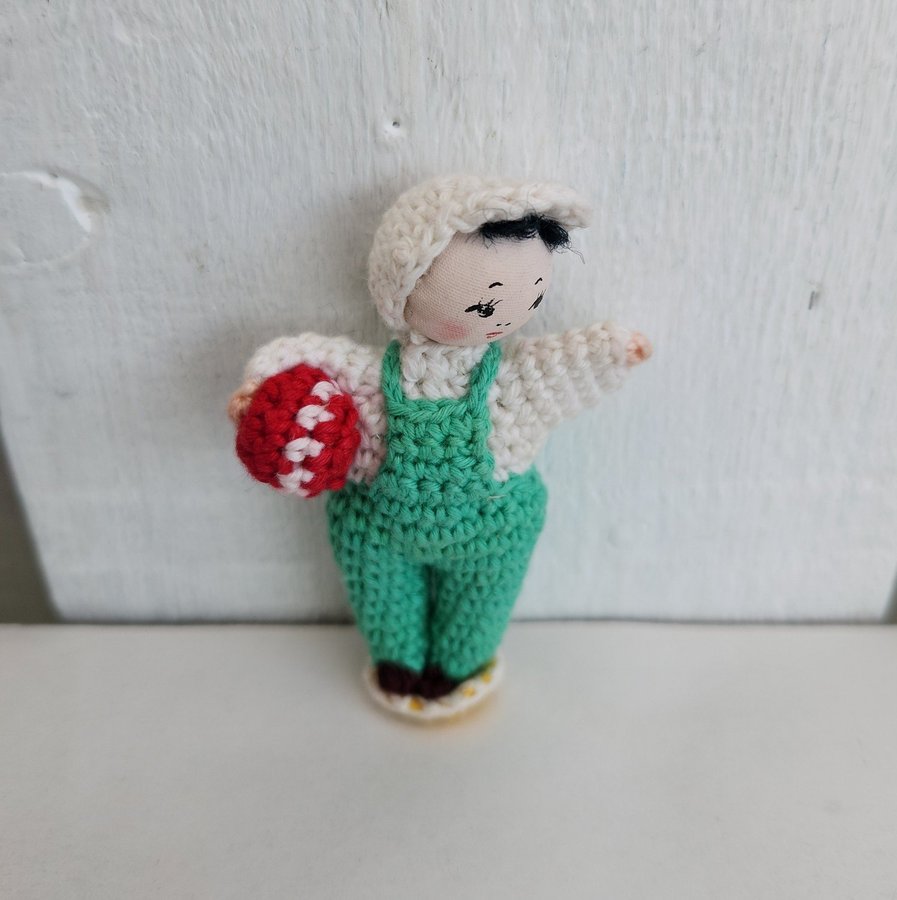 Vintage Miniature Japanese Amigurumi Crochet Girl with Ball Doll