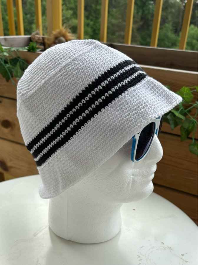 Virkad buckethat solhatt 3 ränder strand camping S