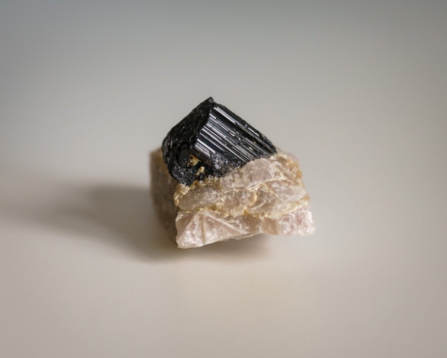 Exquisite Black Tourmaline Resting on a Crystal Base from Madagascar