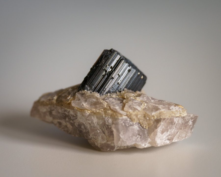 Exquisite Black Tourmaline Resting on a Crystal Base from Madagascar