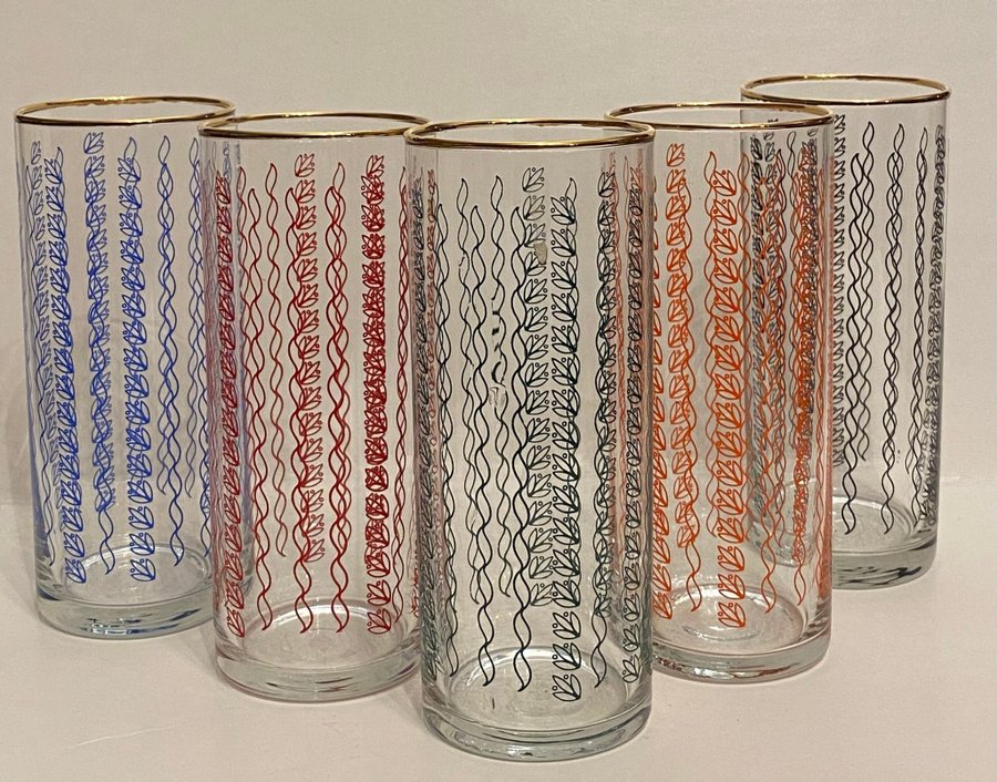 5 stycken Dricksglas 60-tals glas ränder Vintage retro