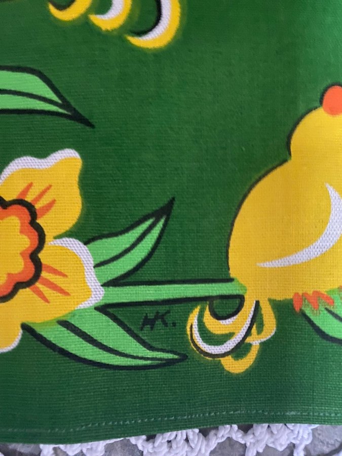 Retro duk bordsduk löpare påsk grön kyckling