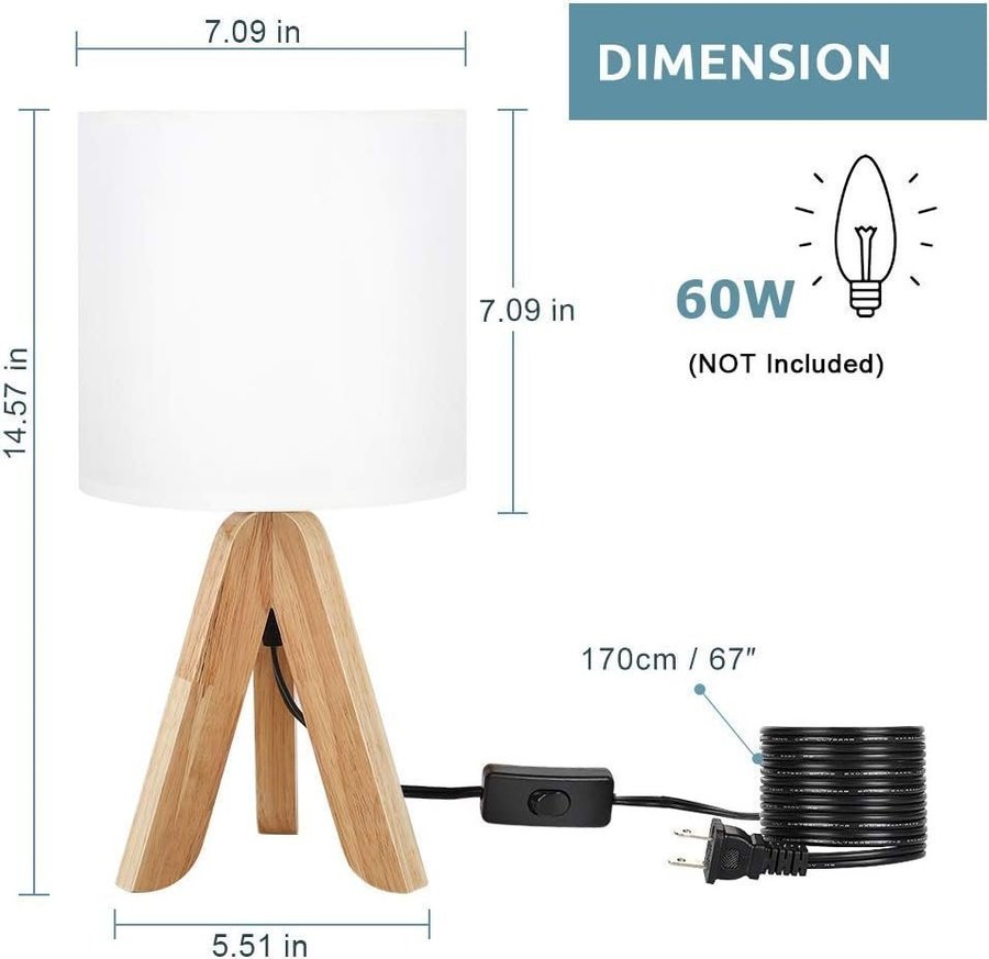 Liten bordslampa sänglampa (vit)