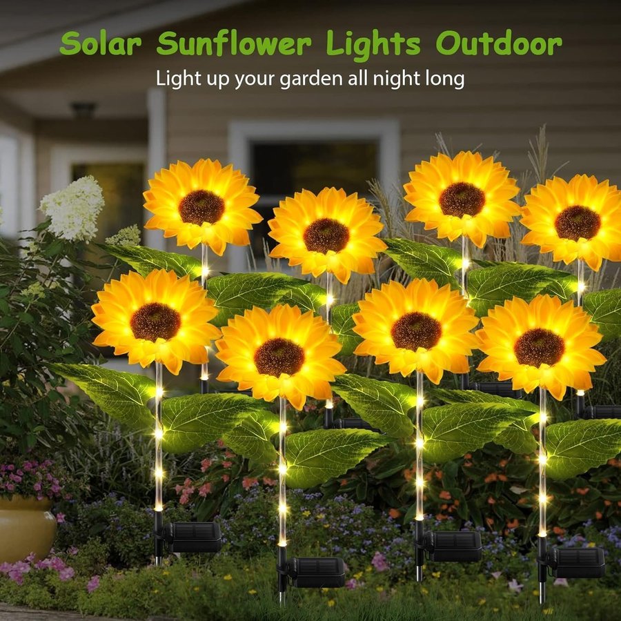 2 stycken av 6 LED vattentäta solros utomhussolljus för trädgårdsdekoration