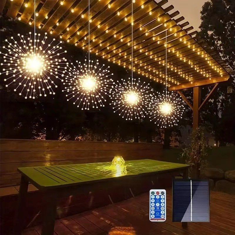 5 PCS 480 LED Fireworks Style Solar String Lights med 8 lägen dimbara