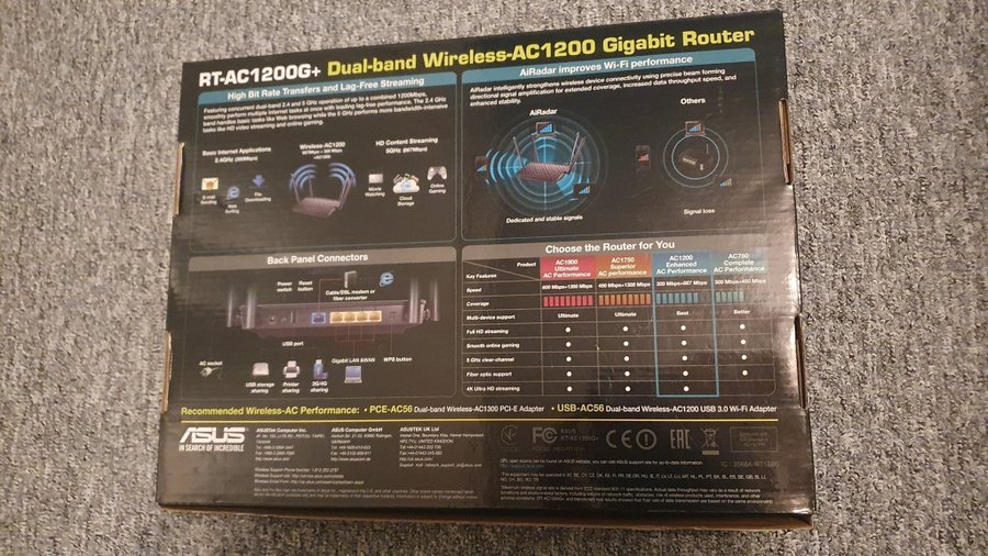 Asus router model RT-AC1200G+Wireless-AC1200 dual-band gigabit router