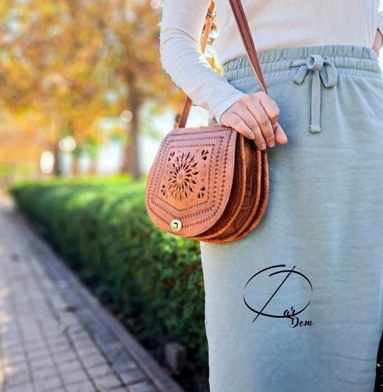 Handcrafted Moroccan Leather Bag with Carved Detailing | Boho leather bag 