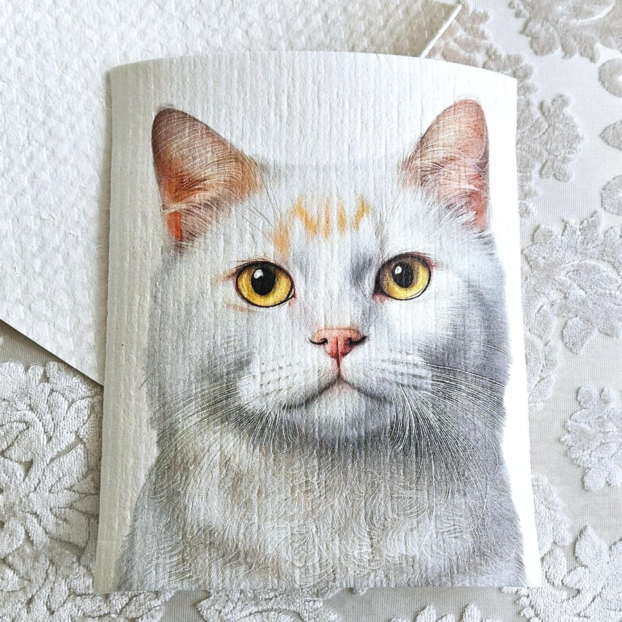 Disktrasa wettex duk med tryck print vitt katt