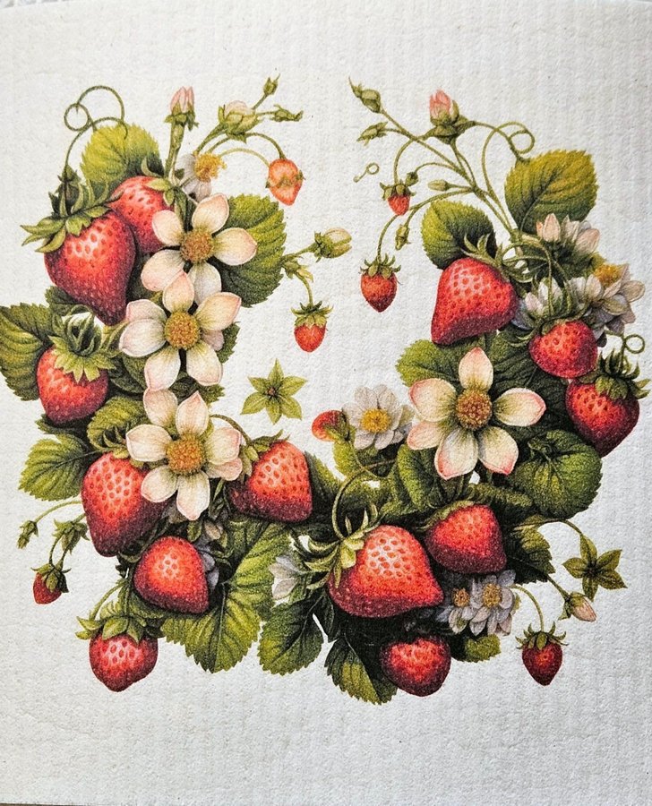 Disktrasa wettex duk med tryck midsommar jordgubbar