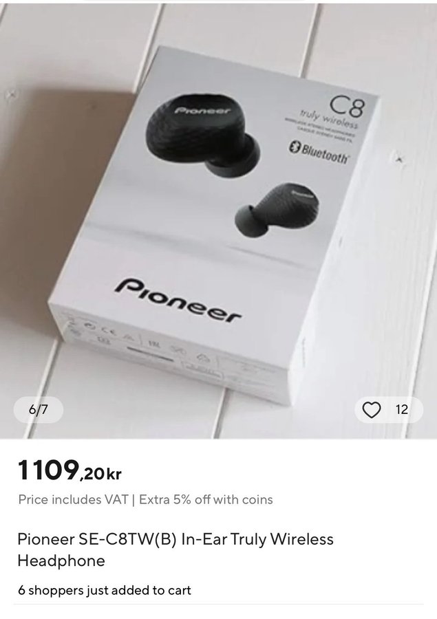 Pioneer SE-C8TW(B) In-Ear Truly Wireless Headphone
