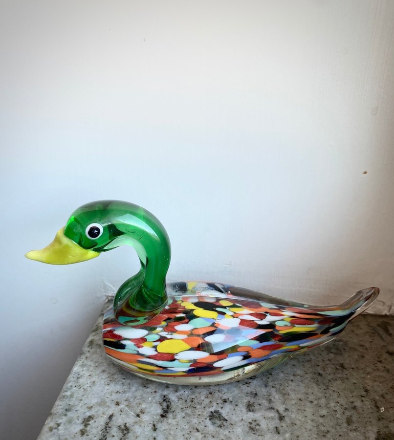 Vintage Murano art Glass Duck Figurine Mid-Century Italian konstglas