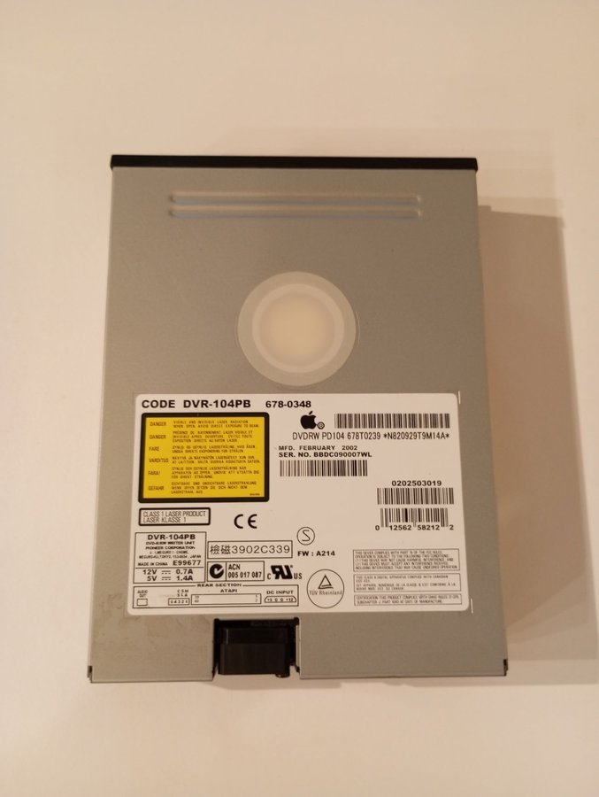 DEFEKT Apple DVD-RW DVR-104PB enhet model 678-0348 DEFEKT EJ TESTAD