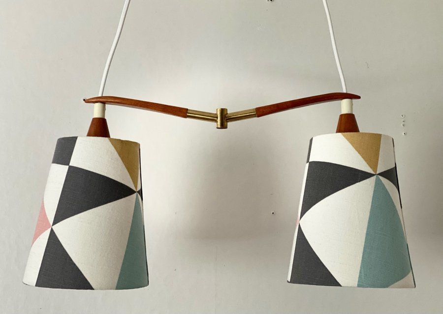 Vintage taklampa lampa teak mässing retro-modern design 50/60-tal