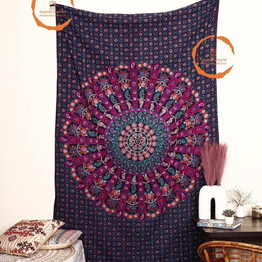 Beautiful Paisley Camel Elephant Mandala Tapestry Wall Hanging