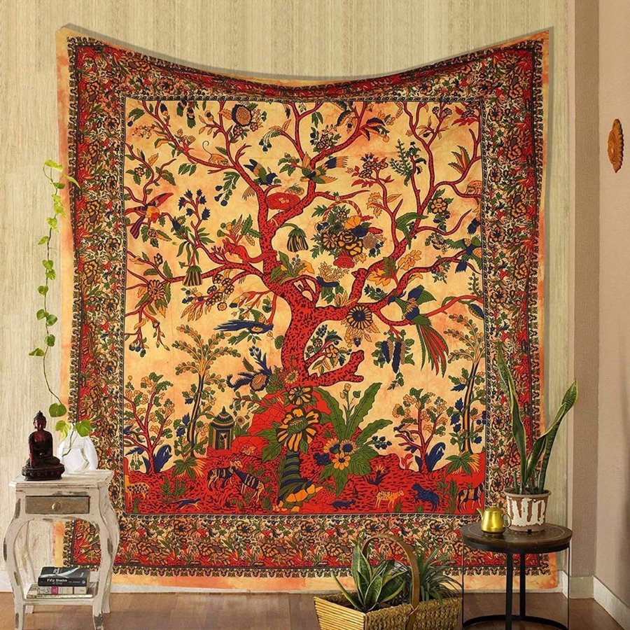 Yellow Orange Tree of Life Tapestry wall hanging tapestry bedspread dome decor