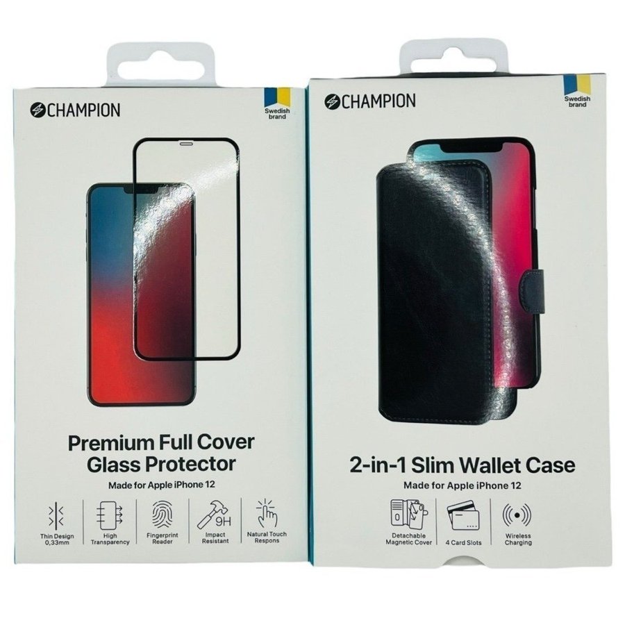 [Paket] iPhone 12 mini - 2 i 1 Magnetiskt Plånboksfodral + 9H Glas Skärmskydd