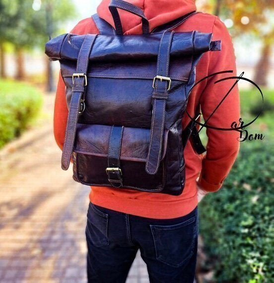 Vintage 60s Genuine leather Rucksack Handmade backpack for Student Work Travel