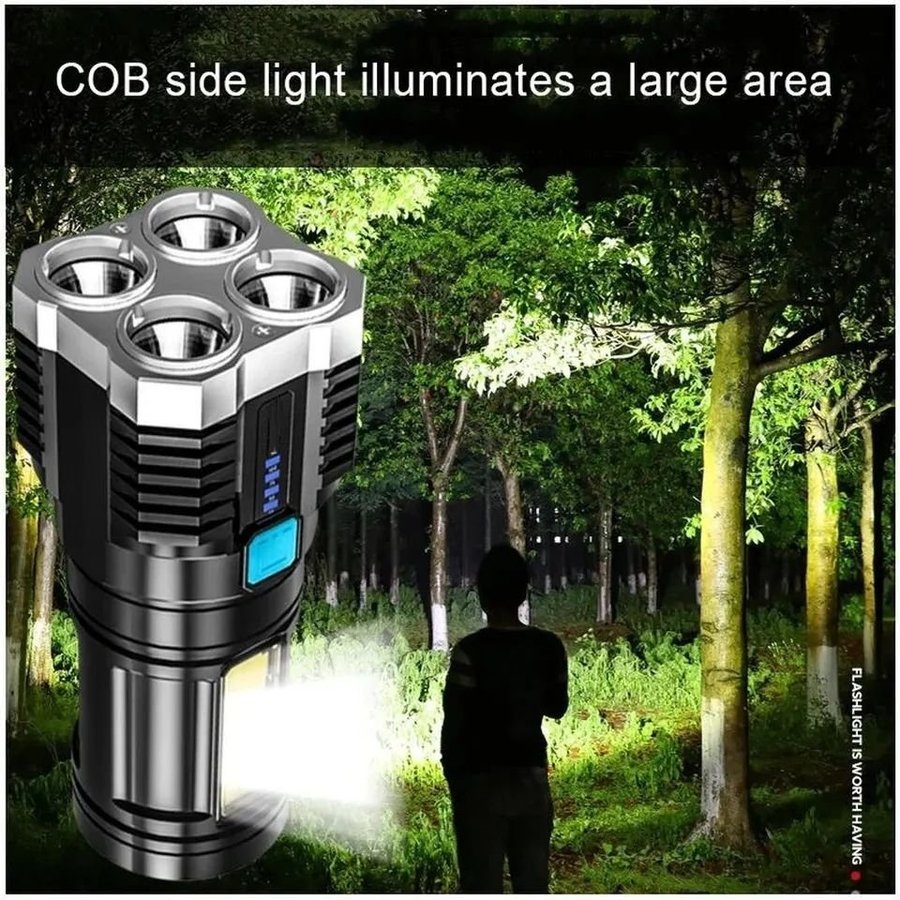 1 stycke uppladdningsbar LED-ficklampa Utomhus multifunktionell Vattentät