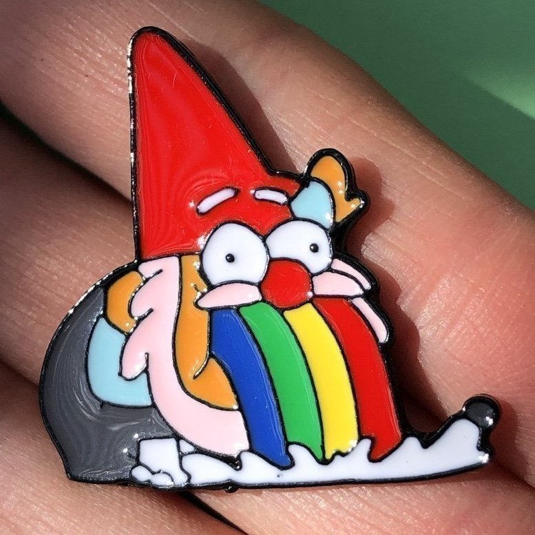 RAINBOW PUKING GNOME Enamel Pin | Barfing Elf Meme Pin | Cartoon Badge Brooche
