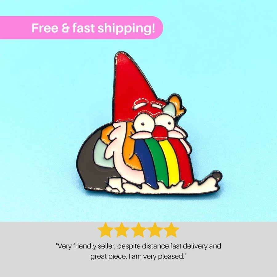 RAINBOW PUKING GNOME Enamel Pin | Barfing Elf Meme Pin | Cartoon Badge Brooche