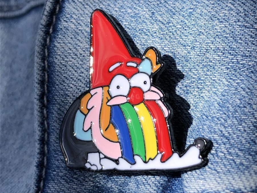 RAINBOW PUKING GNOME Enamel Pin | Barfing Elf Meme Pin | Cartoon Badge Brooche