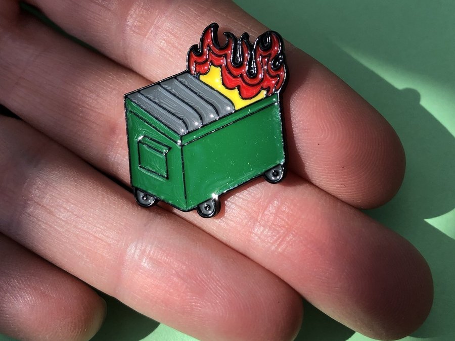 DUMPSTER FIRE Enamel Meme Pin | Cartoon Badge Brooche | Hard Enamel Pin | Meme