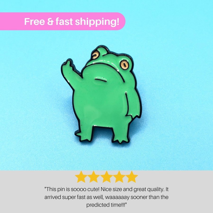 FUNNY FROG Enamel Pin | Flipping the Bird | Froggy Animal | Cartoon Badge Brooch