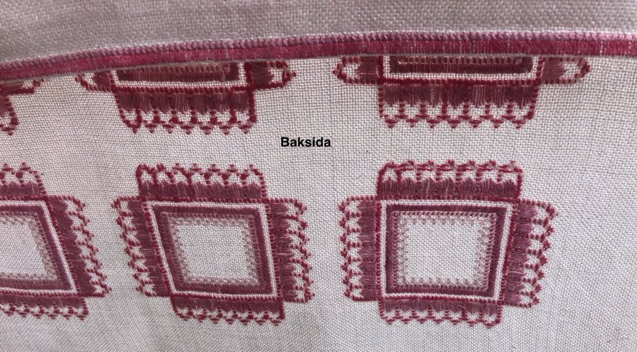 Fyrkantig vit handbroderad linneduk/kaffeduk/bordsduk med rosa broderi 70-tal