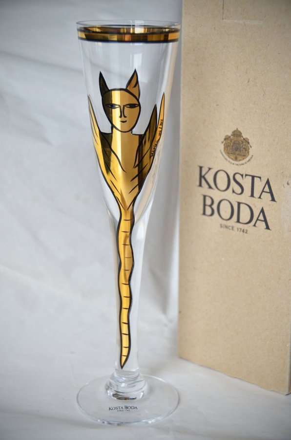 Ulrica Hydman Goldy Champagneglas 1:a sort originalkartong perf skick Kosta Boda