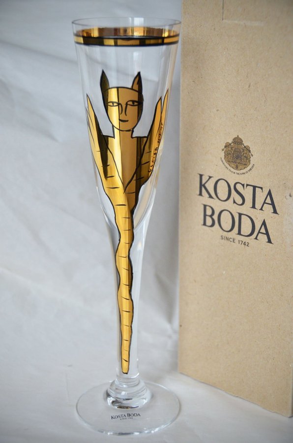 Ulrica Hydman Goldy Champagneglas 1:a sort originalkartong perf skick Kosta Boda